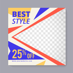 Vector illustration of advertisement Editable minimal square banner template. Suitable for social media post and web ads. Sale promotion and digital marketing. Special price, discount up to 50%.