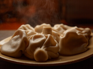 Hot khinkali on a plate