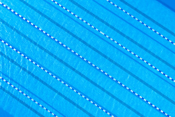 Swimming pool with racing lane dividers, top view