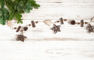 Wooden Christmas decorations  pine tree branches