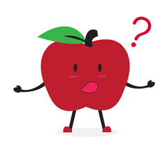 Cute apple fruit character confused Cartoon Vector.