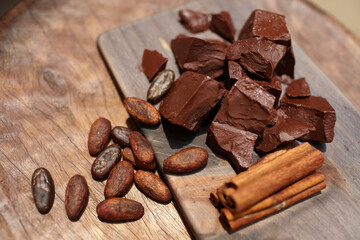 Chocolate with roasted cacao beans and spices