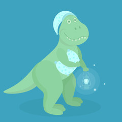 The dinosaur goes to bed and wishes good night to all.