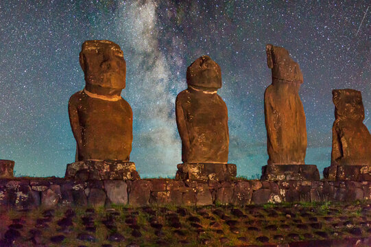 Easter Island Chile Moai At Night 