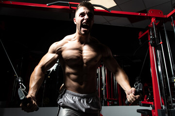 Bodybuilder Exercising Chest On Machine