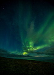 Aurora over Vestmannaeyjar taken from Storhofdi.