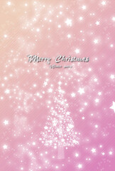 クリスマス　星とキラキラツリー　ピンク背景