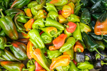 green and red peppers on the market