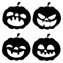 Black pumpkin set. Black jack-o-lantern set vector. Isolated lanterns.
