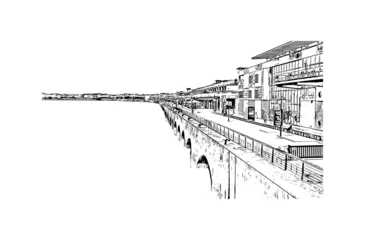 Fotobehang Building view with landmark of Bordeaux is a port city on the Garonne in the Gironde department in Southwestern France. Hand drawn sketch illustration in vector. © dhanu3182