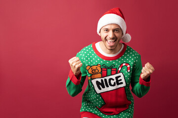 Latin man excited about a Christmas sale