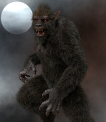 Obraz na płótnie Canvas Lycan Werewolf against the background of the full moon 3d illustration
