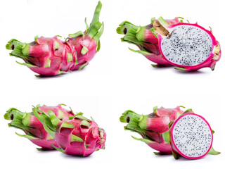 collection mix set dragon fruit isolated on white background