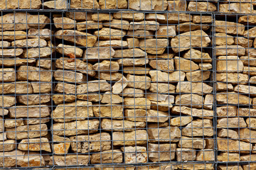 Rock filled wire basket gabions used for construction and landscaping
