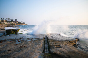 La Jolla waves crash along rocks