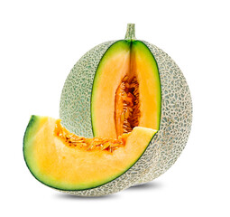Green melon cantaloupe  fruit isolated on white background