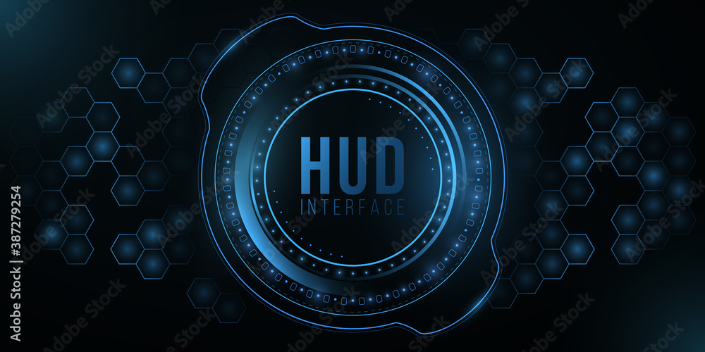Poster futuristic hud interface and glowing hexagonal pattern. big system data. modern ui display. high-tec