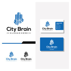 brain city logo design and business card vector