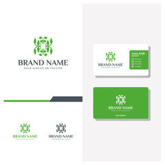 ornament leaf logo design and business card vector