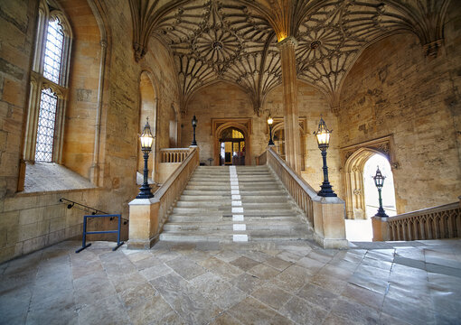 The vaulted staircase in Bodley Tower. Christ Church. Oxford University. England