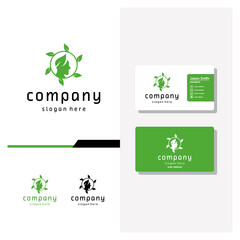 head people leaf logo design and business card vector