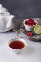 Obraz na płótnie Canvas Morning fresh tea with wild berries and lime. Concept. High quality photo