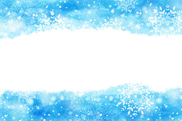 watercolor abstract blue splash with snowflakes for Christmas winter background