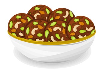 Dry fruit,Mewa laddu Indian Sweets or Mithai Food Vector