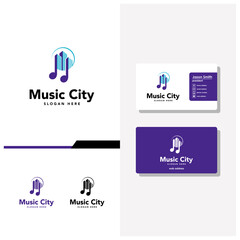 music city logo design and business card vector