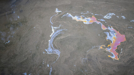 Oil spill polluting the world's oceans. Environmental damage and industry impact background. Pollution and contamination concept