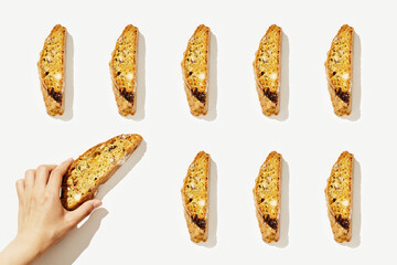 Pattern with sweet cantuccini biscuits. Homemade Italian biscotti cookies