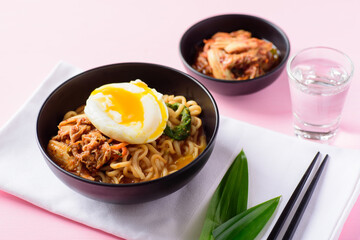 Korean food, kimchi spicy noodles soup