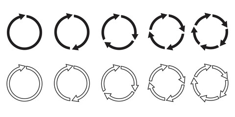 Vector set of circular arrows. Round reload symbol. Rotation infographics. Stock image. EPS 10.