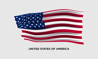 Flag of the USA, the United States of America. Illustration of waving USA flag.