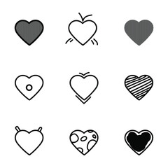 Set of hand drawn heart shapes, different styles, isolated on white background EPS Vector