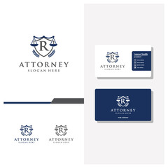 letter R law logo design and business card vector