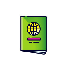 International passport icon. Personal document illustration. Allegory and metaphor of bureaucracy, document checking. Outline flat style. Illustration for website or print.