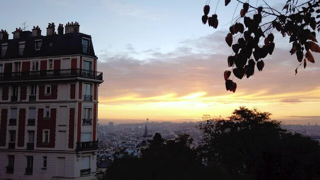 Static Time Lapse Of The Sun Rising Up Over Paris, France