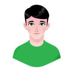 Boy illustration. Young child. Character for advertising and design. Bright image with big eyes. Profile avatar.