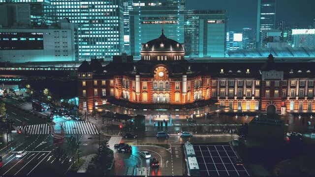 Beautiful urban cityscape under twilight sky and neon night in Marunouchi business district, Japan