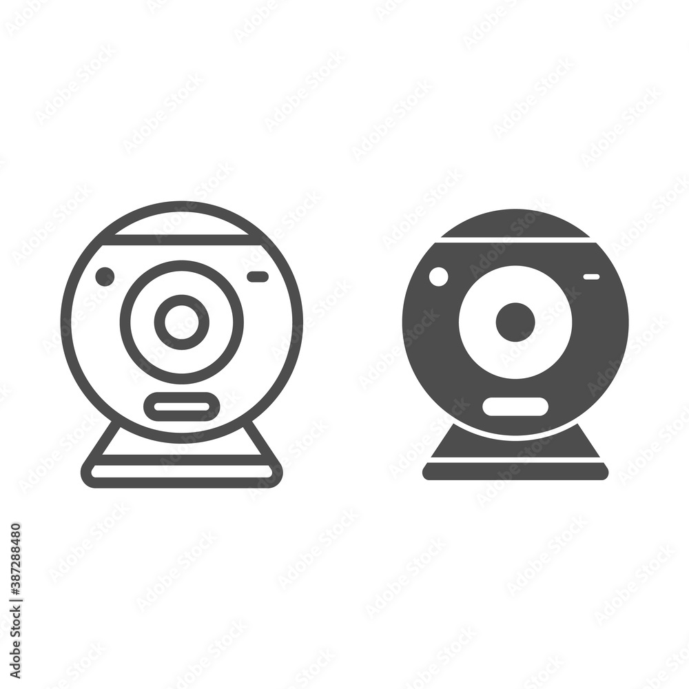 Poster surveillance camera line and solid icon, robotization concept, video surveillance sign on white back