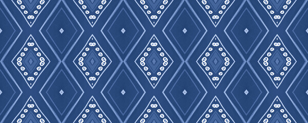 Indigo Tribal Background. Seamless African Fabric 