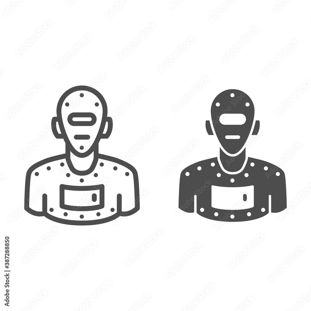 Poster steel robot line and solid icon, robotization concept, cyborg robot sign on white background, roboti