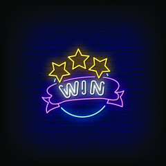 Win Neon Signs Style Text Vector