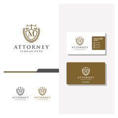 letter M law logo design and business card