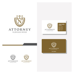 letter N law logo design and business card