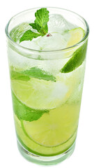 Mojito cocktail with lime and straw drinking isolated