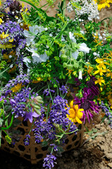 籠に入れたハーブの花束