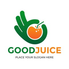 Good juice vector logo template. This design use hand symbol. Suitable for drink or food.