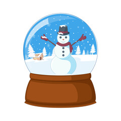 Snow glass globe with cute Christmas snowman inside